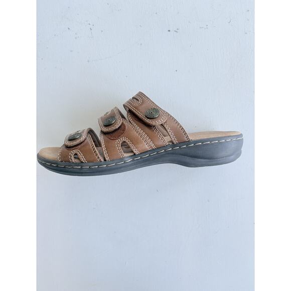 Clarks Leisa Lakia Brown Leather Slip On Sandals Adjustable Straps Size 7M - Picture 6 of 8